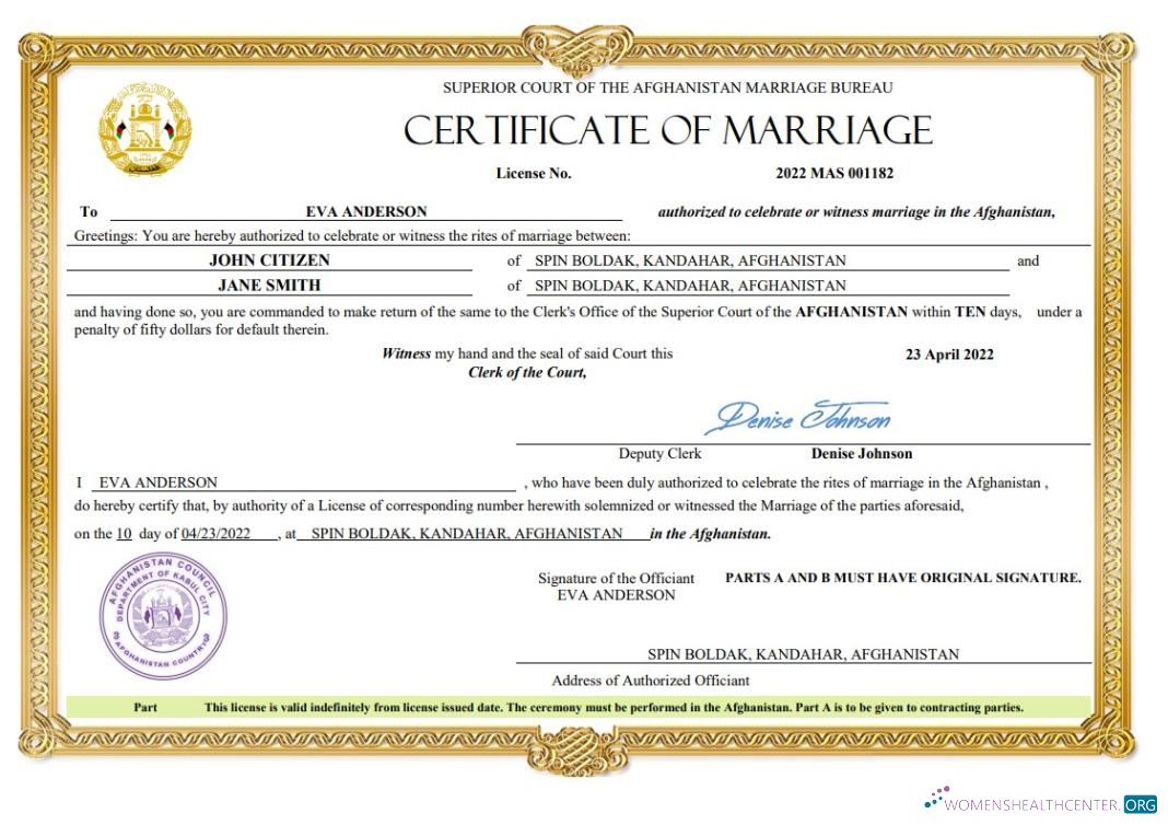 Download Afghanistan marriage certificate Word and PDF Photoshop template